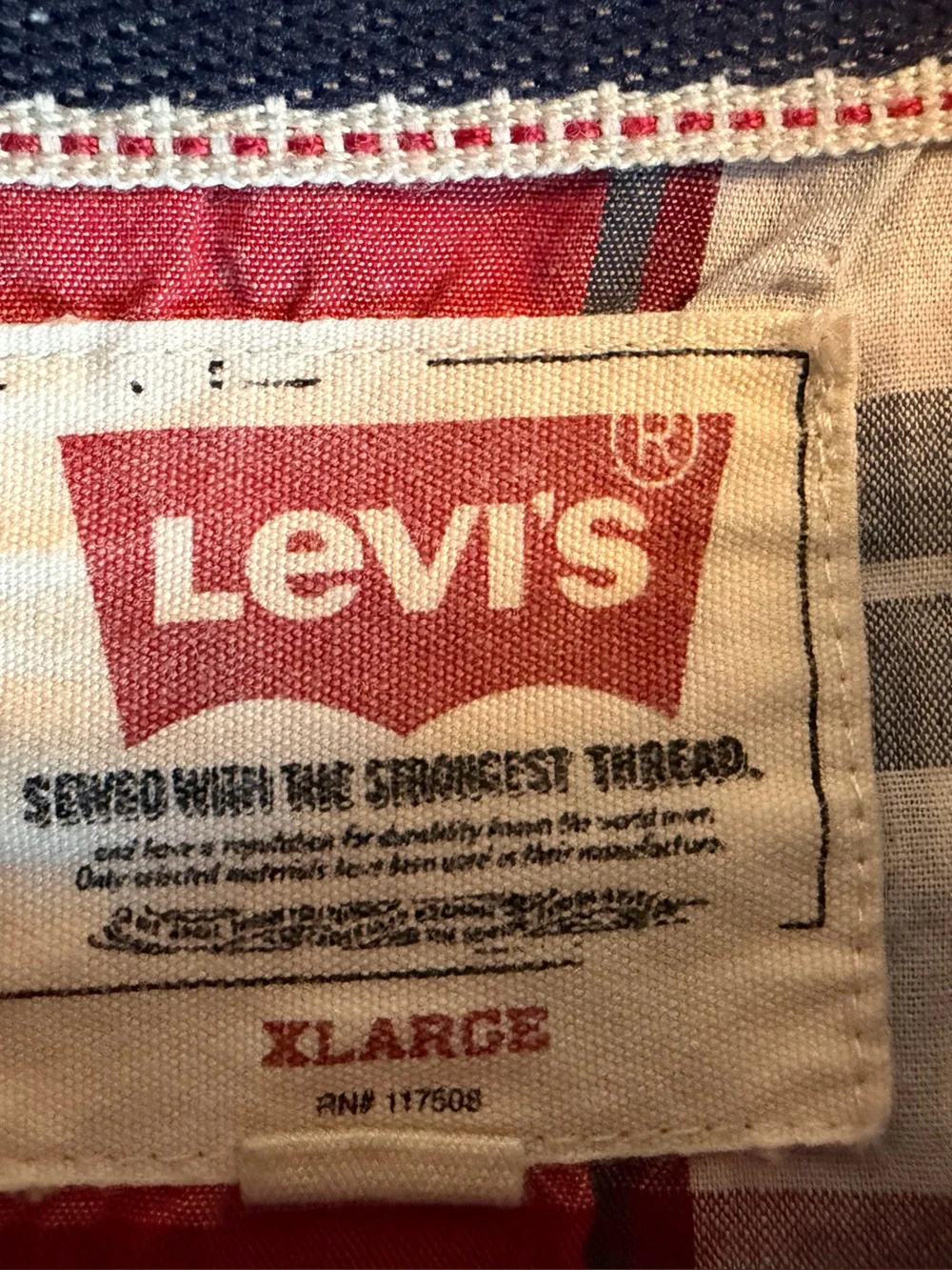 Levi's Red and White Plaid Short-Sleeve Button-Down Shirt, Pearl snap
